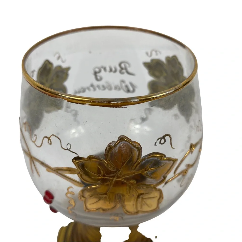 Vintage Germany Burg Weibertreu Gold Goblet Etched Encrusted